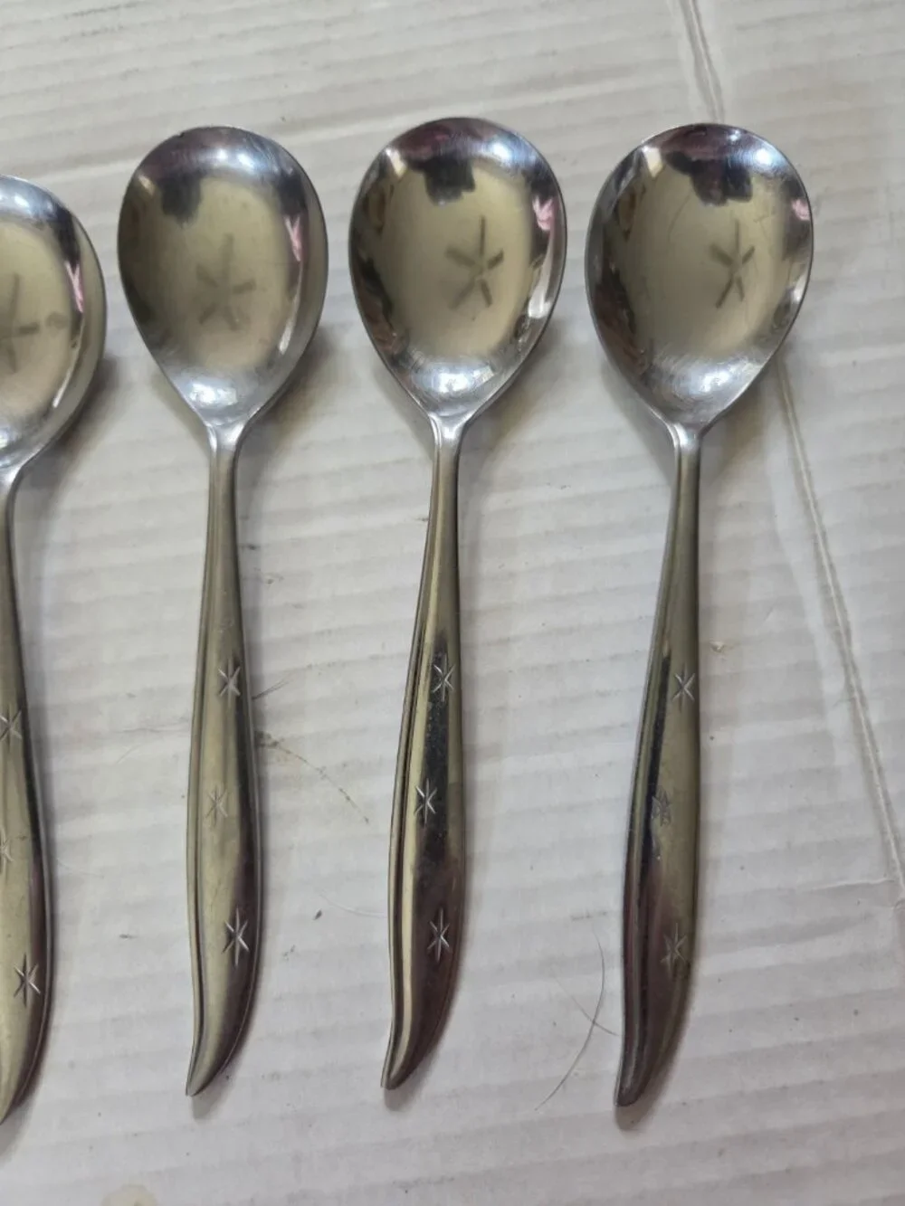 STARETTE Stainless Set of 6 Soup Spoons 7-1/4” Japan Atomic MCM